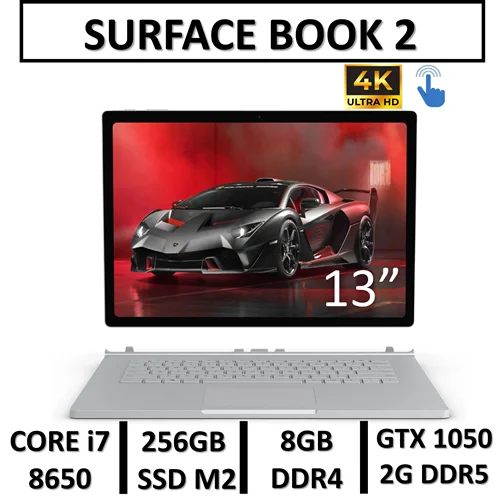 لپ تاپ استوک لمسی تبلتشو مایکروسافت سرفیس مدل LAPTOP SURFACE BOOK 2 | INTEL CORE i7-8650U | 8GB | 256GB SSD M2 | 13"4K | NVIDIA GTX 1050 2GB DDR5