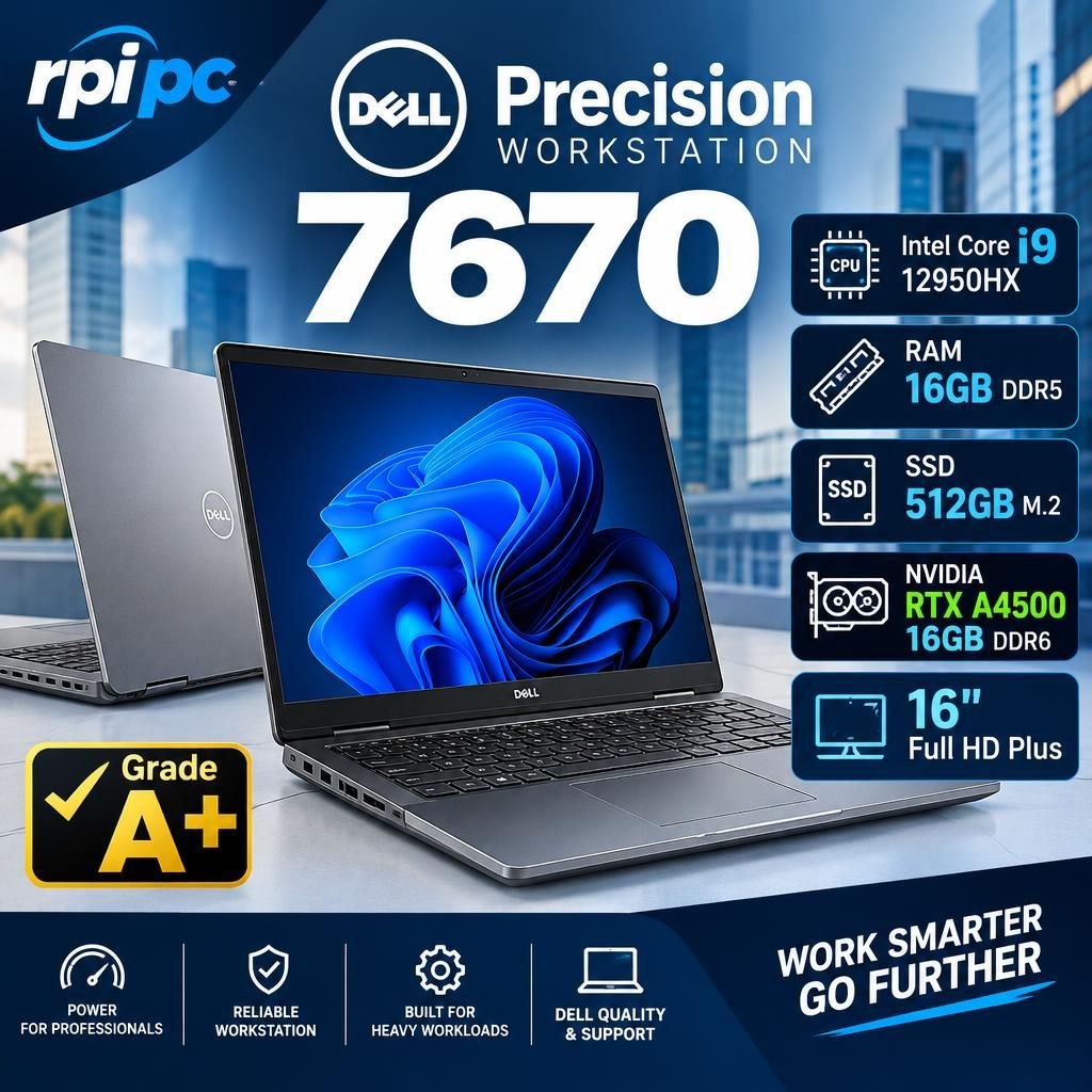 لپ تاپ رندرینگ گمینگ  ورک استیشن استوک دل نسل 12  USED STOCK LAPTOP  DELL PRECISION 7670 | CORE i9-12950HX |RAM 16GB DDR5 | 512GB SSD M2 | GPU NVIDIA RTX A4500 16GB DDR6