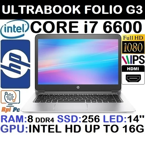 لپ تاپ استوک وارداتی ULTRABOOK HP FOLIO 1040 G3 با پردازشگر Core i7 نسل ششم رم8 هاردSSD256 NVME گرافیک اینتل مجتمع 16G