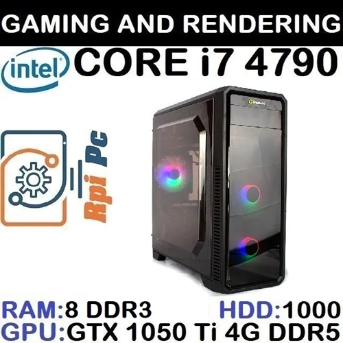 کیس اسمبل شده گیمینگ و رندرینگ با پردازشگر Core i7 نسل 4 رم 8DDR3 هارد 1000G HDD گرافیک GTX 1050 4G DDR5 128 BIT