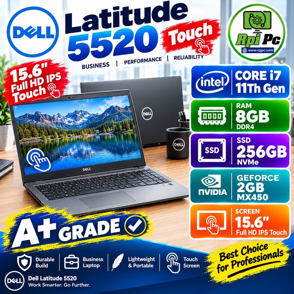 لپ تاپ استوک لتیتیود دل5520صفحه لمسی نسل یازدهم USED STOCK LAPTOP DELL LATITUDE 5520  TOUCH | CORE i7 1165 G7|  RAM8  | SSD256 |GPU GEFORCE 2G