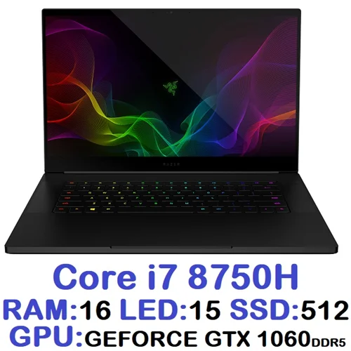 لپ تاپ استوک وارداتی RAZER BLADE 15 RZ09 با پردازشگر Core i7 8750H نسل هشتم رم 16DDR3 گرافیک GTX 1060 6G DDR5 192 BIT با LED 15