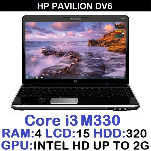 لپ تاپ استوک وارداتی HP PAVILION DV6 با پردازشگر Core i3 رم 4DDR3 گرافیک اینتل مجتمع 2G با LED 15