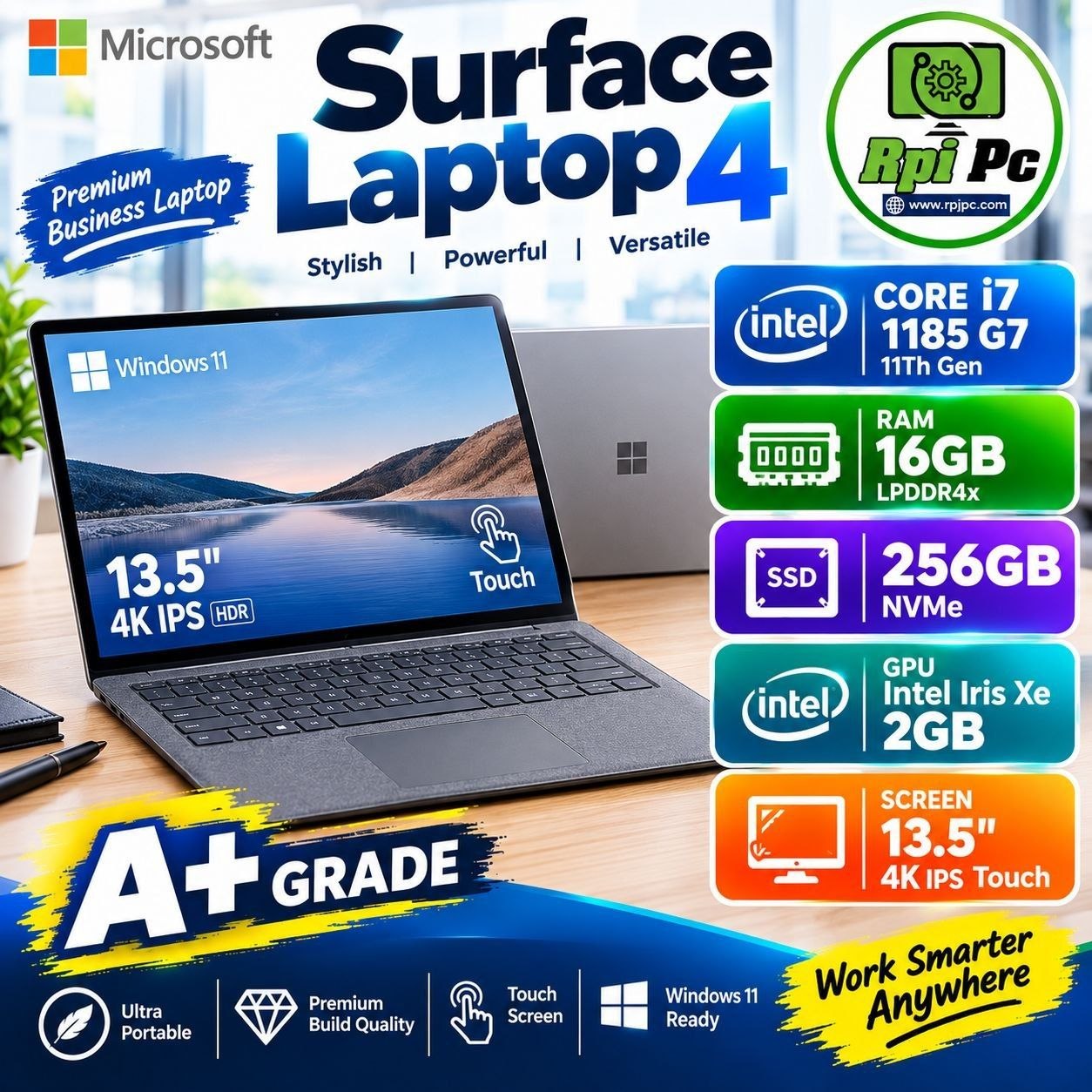 لپ تاپ سرفیس لپ تاپ 4 لمسی پردازشگر  نسل 11  USED STOCK  SURFACE LAPTOP 4 Core i7 1135 G7/RAM 16GB DDR4/256GB SSD/2K/TOUCH