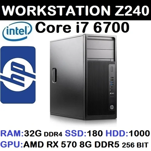 کیس استوک وارداتی HP WORKSTATION Z240 با پردازشگر Core i7 نسل6 رم 32G DDR4 دو هارد180G SSD و 1000G HDD گرافیک AMD RADEON 8G DDR5 256 BIT