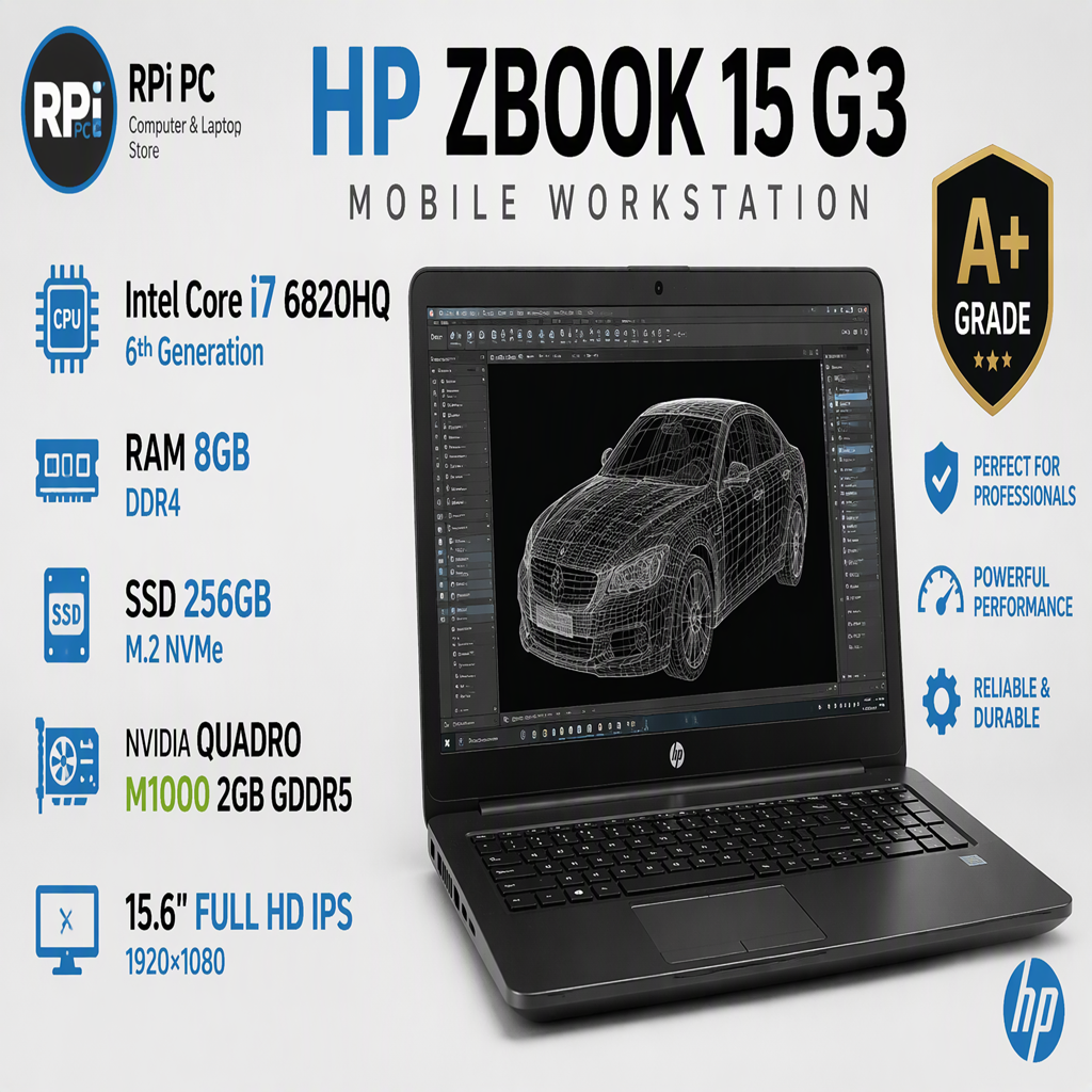 لپ تاپ استوک زد بوک اچ پی نسل ششمUSED STOCK LAPTOP HP ZBOOK 15 G3 | INTEL CORE i7 6820HQ | 8GB RAM DDR4 | 256GB SSD M2 |  NVIDIA QUADRO 2G DDR5