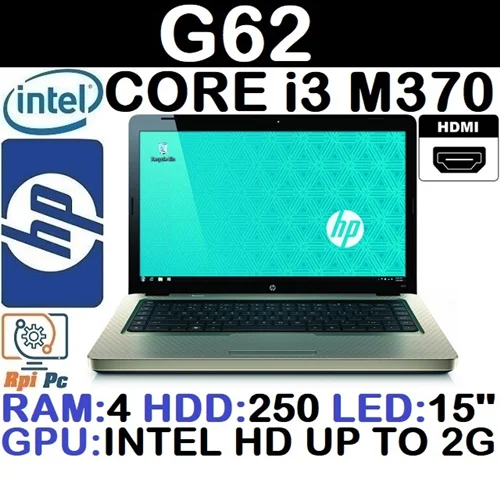 لپ تاپ استوک وارداتی HP G62 با پردازشگر CORE i3 نسل 1 رم4 هارد250 گرافیک اینتل مجتمع 2G