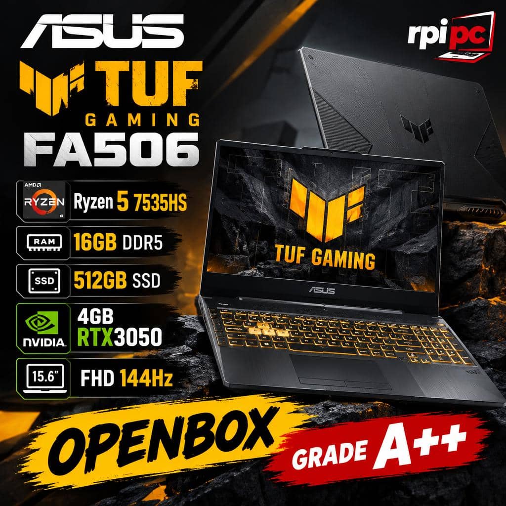 لپ تاپ گیمینگ ایسوس تاف گیمینگ استوک  LAPTOP ASUS TUF GAMING STOCK FA506 | RYZEN5 7535HS| 16GB DDR5 RAM | 512GB SSD M2 | RTX 3050 4G | 15.6 144 Hz