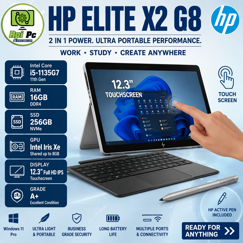 لپ تاپ اچ پی مدلELITE X2 G4 استوک نسل یازده USED STOCK LAPTOP HP ELITE X2 G8/CPU INTEL Core i5 11TH GEN/RAM16/256G SSD M2