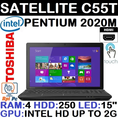 لپ تاپ استوک وارداتی Toshiba Satellite C55T با پردازشگر PENTIUM 2020M رم4 هارد250 گرافیک اینتل مجتمع 2G لمسی