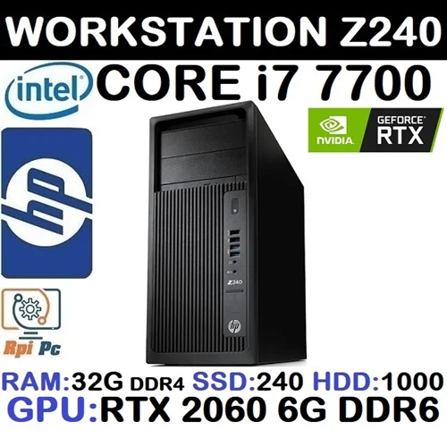 کیس استوک وارداتی گیمینگ و رندرینگ HP WORKSTATION Z240 با پردازشگر Core i7 نسل 7 رم32 DDR4 هاردSSD 240 + HDD 1000 گرافیک RTX 2060 6G DDR6