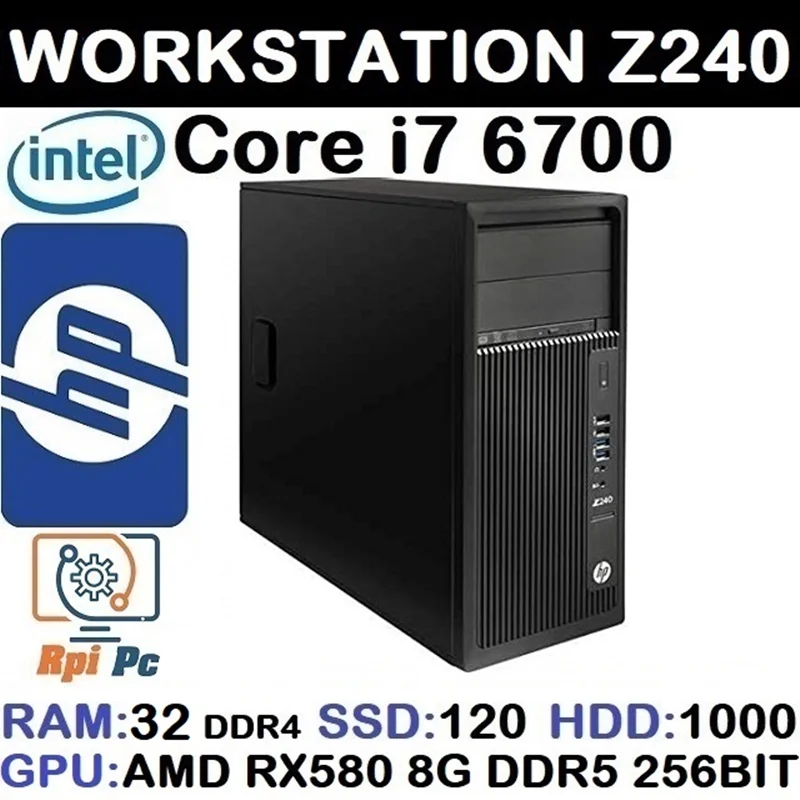 کیس استوک وارداتی گیمینگ و رندرینگ HP WORKSTATION Z240 با پردازشگر Core i7 نسل 6 رم32DDR4 هاردSSD 120+ HDD 1000 گرافیک RX 580 8G DDR5 256 BIT