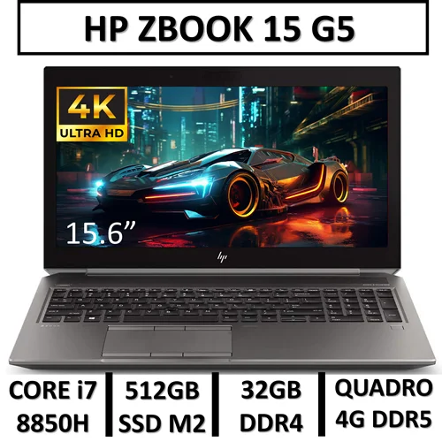 لپ تاپ استوک اچ پی مدل LAPTOP HP ZBOOK 15 G5 | INTEL CORE i7-8850H | 32GB RAM DDR4 | 512GB SSD M2 | 15.6"4K | NVIDIA QUADRO P2000 4GB DDR5