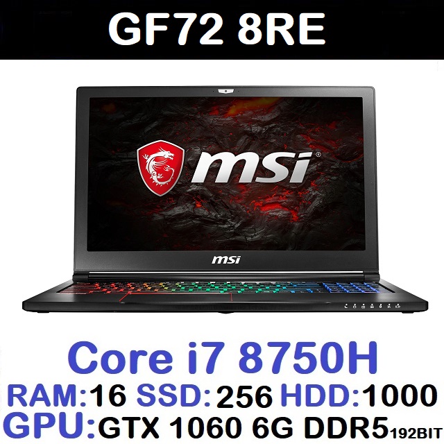 لپ تاپ استوک وارداتی گیمینگ MSI GF72 8RE با پردازشگر CORE i7 8750H رم16DDR4 هارد256NVME+1000SATA گرافیک GTX 1060 6G DDR5