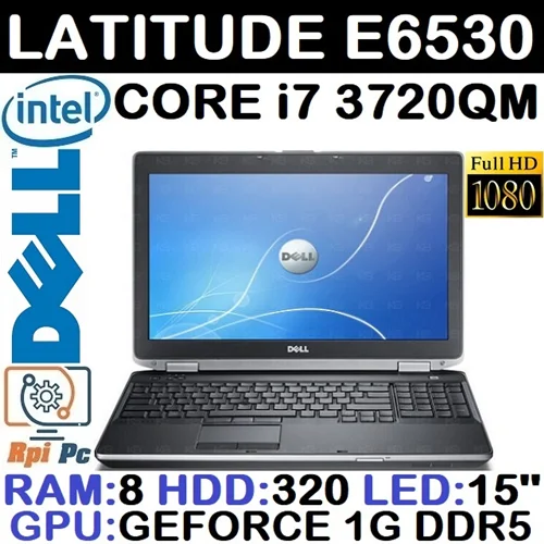 لپ تاپ استوک وارداتی DELL LATITUDE E6530 با پردازشگر Core i7 3720QM نسل سوم رم 8DDR3 گرافیک GEFORCE 1G DDR5 با LED15