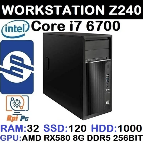 کیس استوک وارداتی گیمینگ و رندرینگ HP WORKSTATION Z240 با پردازشگر Core i7 نسل 6 رم32 DDR4 هاردSSD 120+ HDD 1000 گرافیک RX 580 8G DDR5 256 BIT