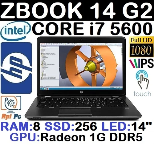 لپ تاپ استوک وارداتی ULTRABOOK HP ZBOOK 14 G2 با پردازشگر Core i7 5600 نسل پنجم رم8 گرافیک AMD 1G DDR5 با LED 14