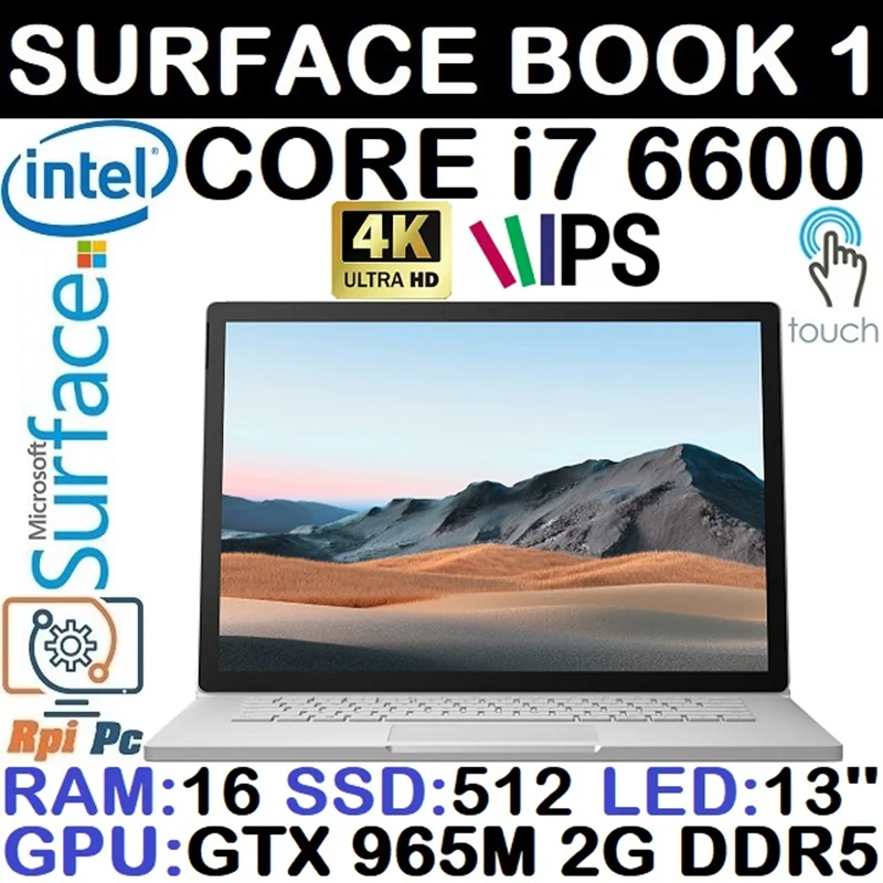 لپ تاپ استوک وارداتی سرفیس MICROSOFT SURFACE BOOK 1 با پردازشگر CORE i7 نسل6 رم16 هارد SSD 512G گرافیک GTX 965M 2G GDDR5 لمسی
