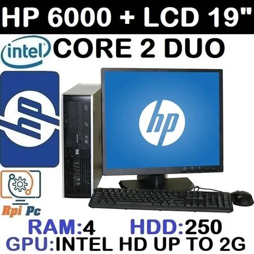 کامپیوتر کامل با مانیتور وارداتی و کیس HP با پردازشگر Core 2 DUO رم4 هارد250 گرافیک اینتل مجتمع 2G