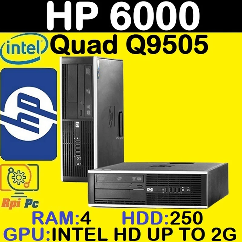 کیس استوک HP 6000 با پردازشگر Core 2 Quad Q9505 رم 4DDR3 هارد 250 گرافیک اینتل مجتمع 2G