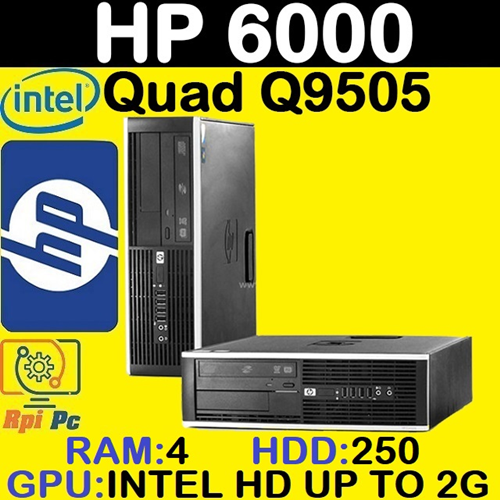 کیس استوک HP 6000 با پردازشگر Core 2 Quad Q9505 رم 4DDR3 هارد 250 گرافیک اینتل مجتمع 2G