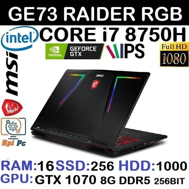 لپ تاپ استوک وارداتی گیمینگ MSi GE73 RAIDER RGB 8RE با پردازشگر CORE i7 8750H رم16DDR4 هارد256NVMEو 1000 HDD گرافیک GTX 1070 8G DDR5