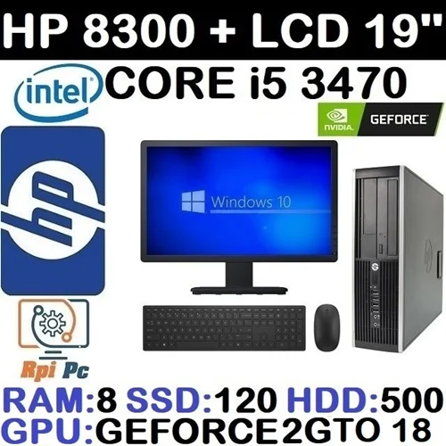 کامپیوتر کامل با مانیتور وارداتی HP Compaq Elite 8300 با پردازشگر Core i5 نسل سوم رم8 هارد500G + 120G SSD گرافیک GEFORCE GT610 2G