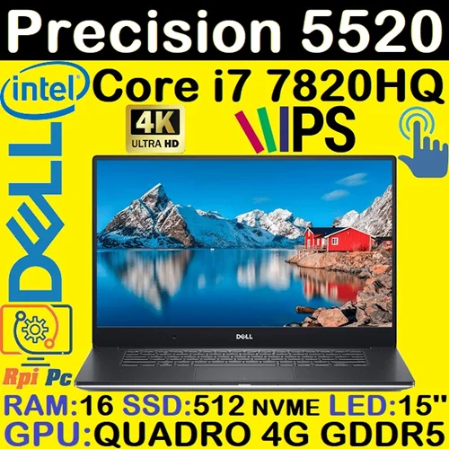 لپ تاپ استوک وارداتی DELL PRECISION 5520 با پردازشگر CORE i7 نسل7 رم 16DDR4 گرافیک QUADRO 4G DDR5 لمسی