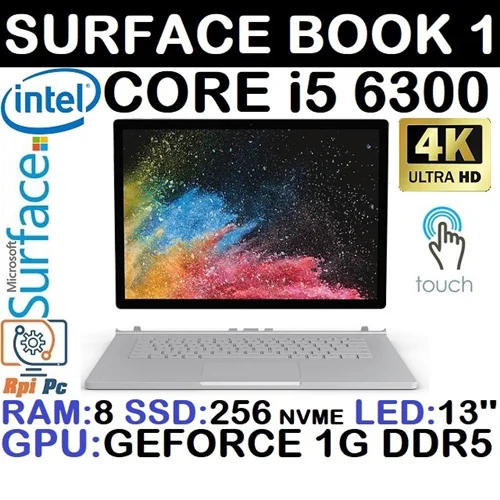 لپ تاپ استوک وارداتی MICROSOFT SURFACE BOOK 1 با پردازشگر CORE i5 نسل 6 رم8 هارد256NVME گرافیک GEFORCE 1G DDR5 لمسی