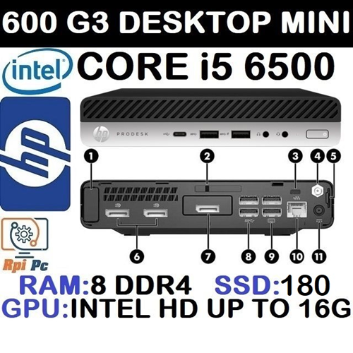 کیس استوک وارداتی HP ProDesk 600 G3 Desktop Mini با پردازشگر Core i5 نسل 6 رم8DDR4 هارد SSD 180 گرافیک اینتل مجتمع 16G