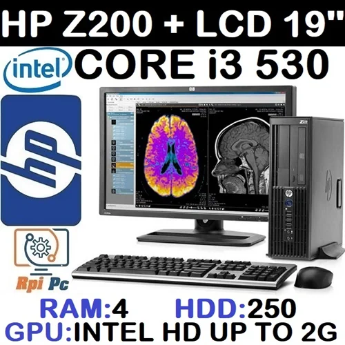 کامپیوتر کامل با مانیتور وارداتی کیس HP Z200 با پردازشگر Core i3 رم4 هارد 250 گرافیک اینتل مجتمع 2G