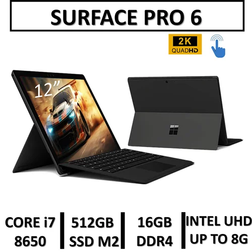 لپ تاپ استوک لمسی تبلتشو مایکروسافت سرفیس مدل LAPTOP SURFACE PRO 6 | INTEL CORE i7-8650U | 16GB | 512GB SSD M2 | 12" 2K
