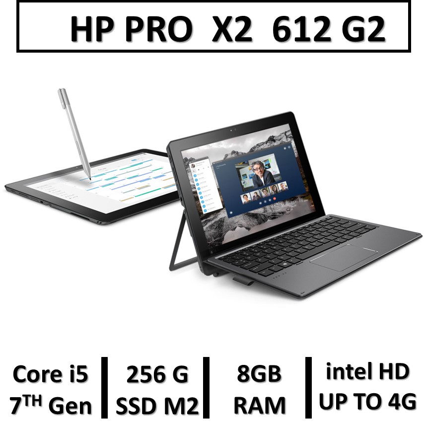 لپ تاپ اچ پی لمسی استوک مدل نسل هفتم تبلتشو هیبریدی HP PRO X2 612 G2/Core i5 7Y54/8GB/256GB SSD
