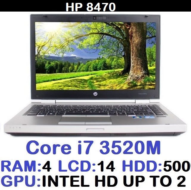 لپ تاپ استوک وارداتی HP 8470 با پردازشگر Core i7 3520M رم 4DDR3 هارد 500 گیگ با LED14