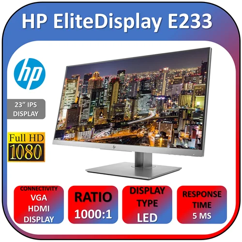 مانیتور اچ پی استوک HP EliteDisplay E233 سایز 23 اینچ FRAMELESS