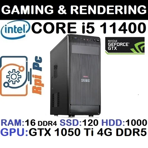 کیس آکبند اسمبل شده Rpi Pc با پردازشگر Core i5 نسل یازده رم16G DDR4 هاردSSD 120+HDD 1000 گرافیک GTX 1050 Ti 4G DDR5