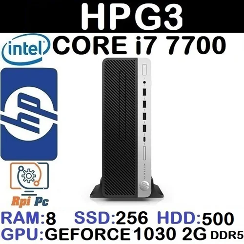 کیس استوک اچ پی HP G3 با پردازشگر7700 Core i7 رم8DDR4 هارد 500G + 256G گرافیک GEFORCE 1030 2G DDR5