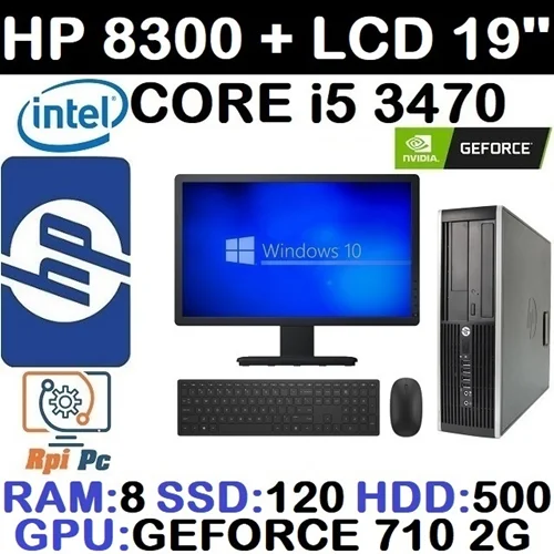 باندل کامپیوتر با مانیتوراستوک وارداتی HP 8300با پردازشگر Core i5 نسل سوم رم8 هارد500G + 120G SSD گرافیک GEFORCE GT710 2G