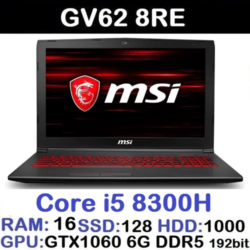لپ تاپ استوک وارداتی گیمینگ MSI GV62 8RE با پردازشگر CORE i5 8300H رم16DDR4 هارد128NVME+1000 SATA گرافیک GTX 1060 6G DDR5