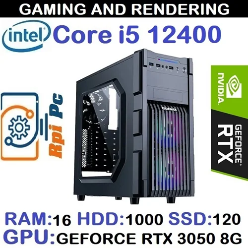 سیستم گیمینگ و رندرینگ حرفه ای   GAMING PC CORE i5 12400 | RAM 16 | RTX 3050 8G نسل 12