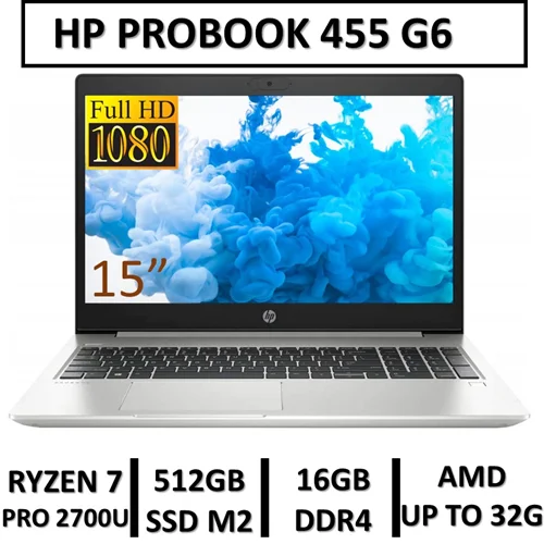 لپ تاپ استوک اچ پی مدل LAPTOP HP PROBOOK 455 G6 | RYZEN 7 PRO 2700U | 16GB RAM DDR4 | 512GB SSD M2 | 15"FHD | GPU RADEON VEGA 10