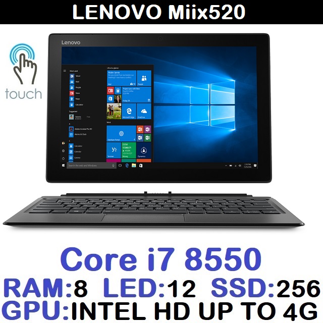 لپ تاپ استوک لنوو LAPTOP LENOVO Miix 520 20M3 | Core i7 8550 | RAM 8