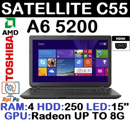 لپ تاپ استوک وارداتی TOSHIBA SATELLITE C55 با پردازشگرA6 5200 رم 4DDR3 گرافیک AMD RADEON R3