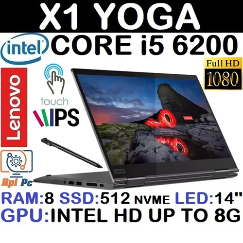 لپ تاپ استوک وارداتی Lenovo X1 YOGA با پردازشگر Core i5 نسل ششم رم8 هاردSSD 500G NVME گرافیک اینتل مجتمع 2G لمسی