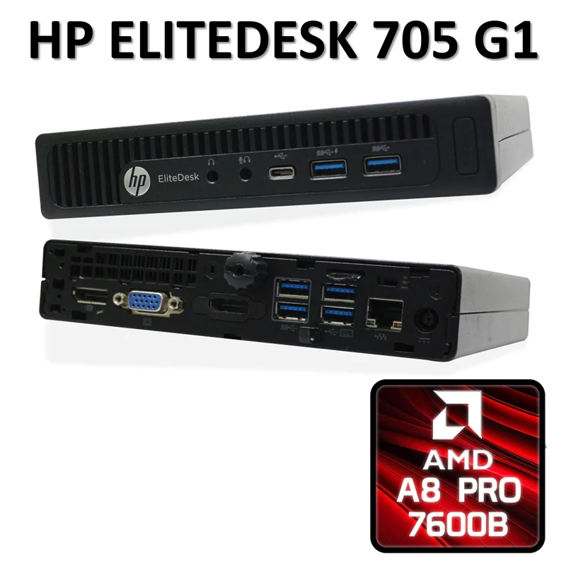 تین کلاینت اچ پی استوک HP  705 G1 ULTRA MINI /AMD A8 7600/RAM 8/300GB SSD/AMD 2GB WIFI