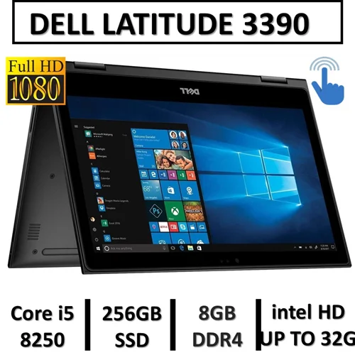 لپ تاپ تبلتشو استوک دل لمسی چرخشی LAPTOP DELL LATITUDE 3390 TOUCH | INTEL CORE i5-8250U | 8GB RAM DDR4 | 256GB SSD | 13"FHD
