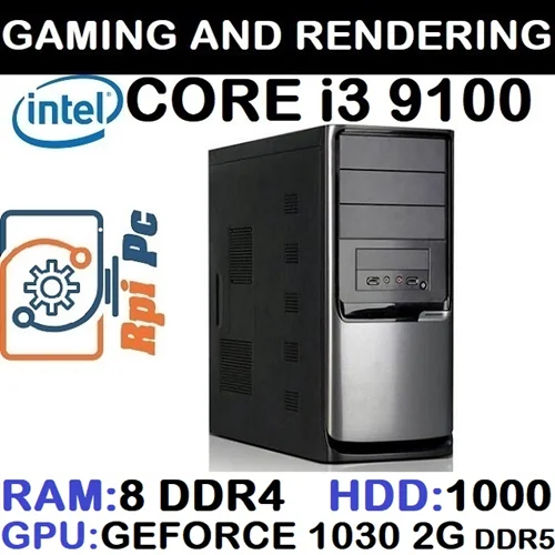 کیس گیمینگ و رندرینگ سبک آکبند اسمبل شده Rpi Pc با پردازشگر Core i3 نسل نهم رم 8DDR4 گرافیک GEFORCE 1030 2G DDR5