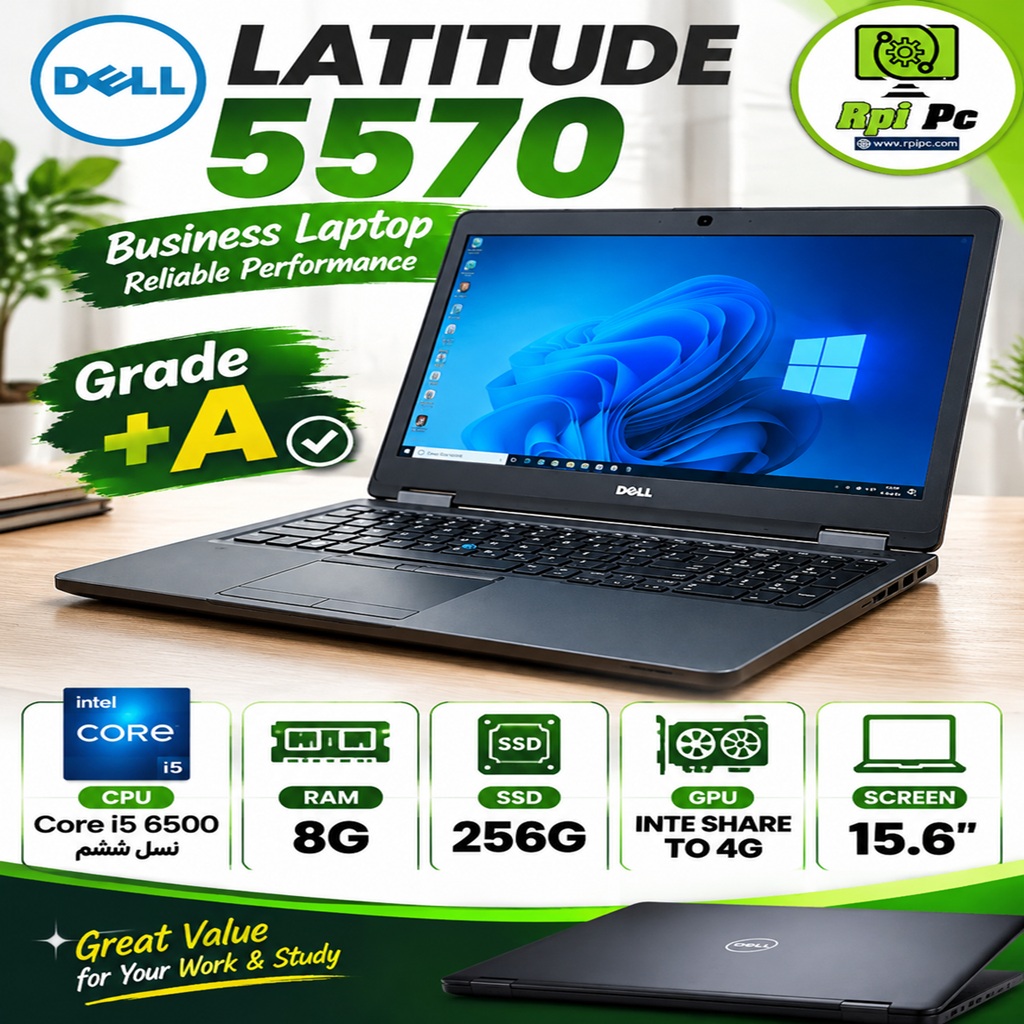 لپ تاپ دل نسل ششم استوکUSED LAPTOP STOCK DELL LATITUDE E5570/Core i5 6500/8GB/256G SSD /GPU INTEL