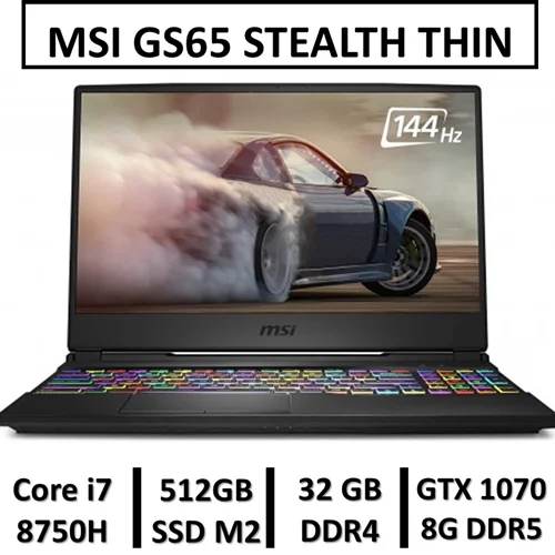 لپ تاپ استوک دل مدل LAPTOP MSI GS65 STEALTH THIN 8RF | INTEL CORE i7-8750H | 32GB RAM DDR4 | 512GB SSD M2 | 15.6"FHD | NVIDIA GEFORCE GTX 1070 8GB DDR5