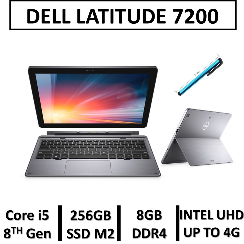 لپ تاپ تبلتشو هیبریدی دل7200 استوک نسل هشتمUSED LAPTOP DELL LATITUDE 7200/ CPU INTELCORE i5 8TH /RAM8/ SSD 256 M2 nvme